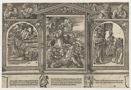 Christus op de Olijfberg, Mozes en Esther voor Ahasveros by Unknown, print, 1521