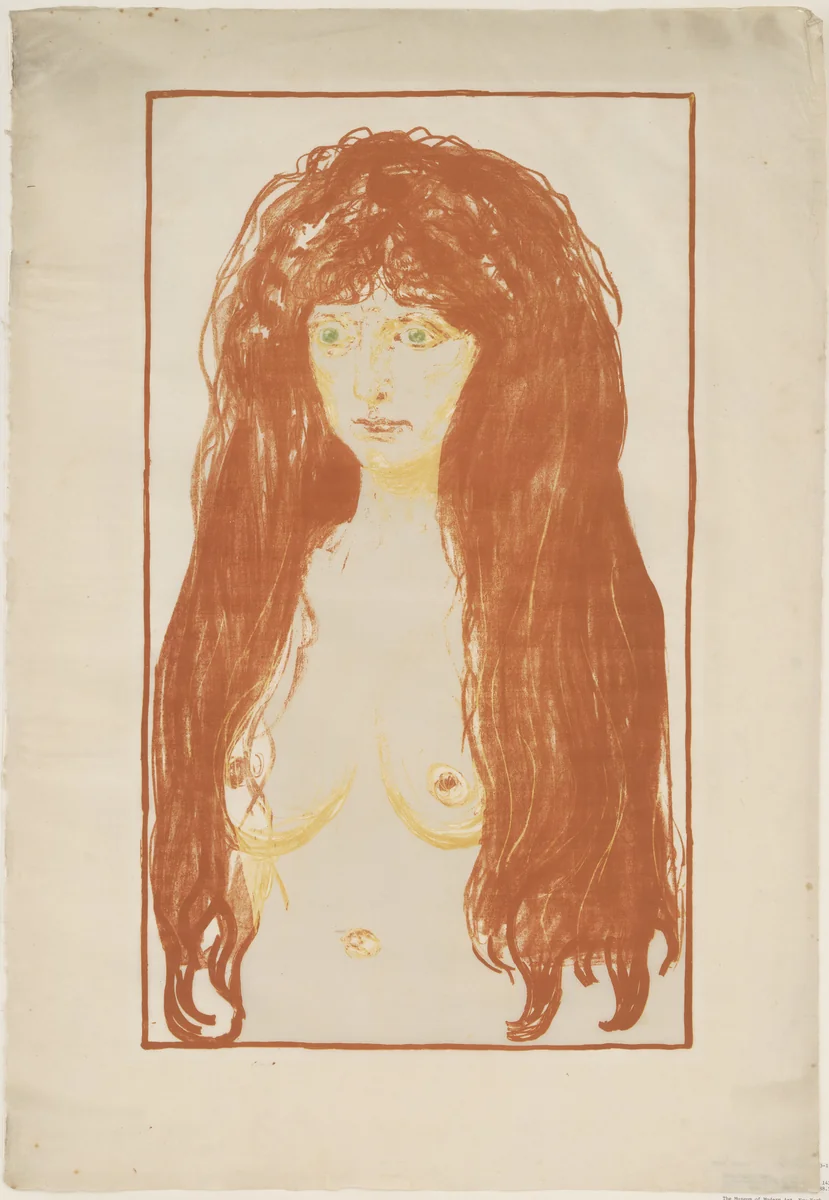 Woman with Red Hair and Green Eyes. The Sin (Kvinne med rødt här og grønne øyne. Synden) by Edvard Munch, print, 1902