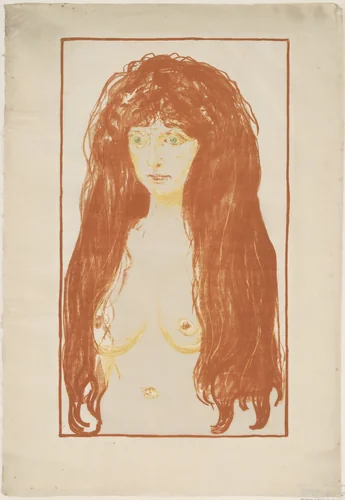 Woman with Red Hair and Green Eyes. The Sin (Kvinne med rødt här og grønne øyne. Synden) by Edvard Munch, print, 1902