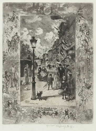 La Fete Nationale au Boulevard de Clichy (National Holiday on the Boulevard de Clichy) by Félix-Hilaire Buhot, print, 1878