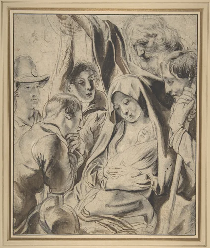 Adoration of the Shepherds by Jacob Jordaens, drawing, 1605-1678