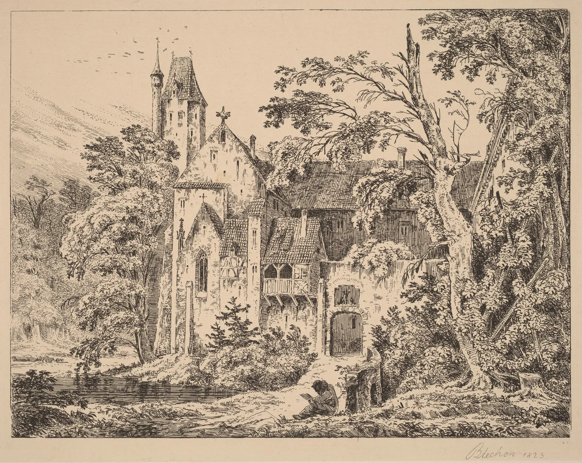 The Monastery in the Forest by Carl Blechen, print, 1823