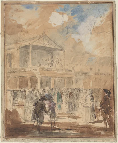 Parade (A Theatrical Procession in Paris) by Augustin de Saint-Aubin, drawing, 1736-1807