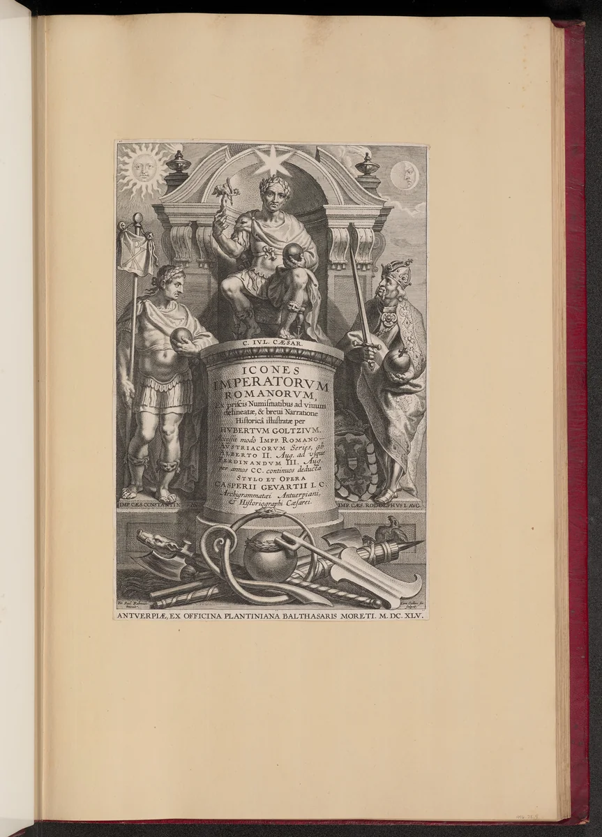Title Page for Hubert Goltzius's Icones Imperatorvm Romanorvm (Opera Omnia, V) by Cornelis Galle
Erasmus Quellinus
Peter Paul Rubens, print, 1645
