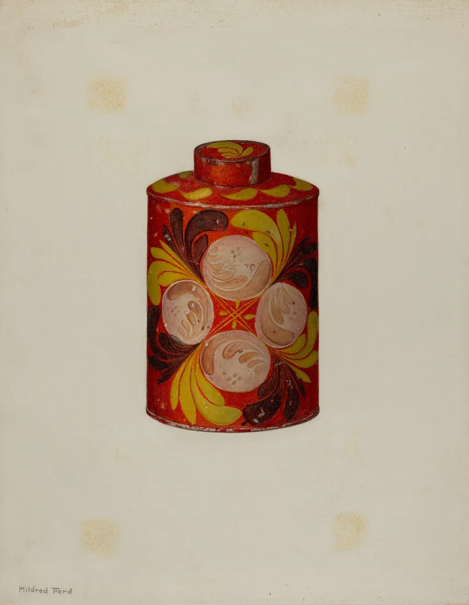 Toleware Tea Caddy by Mildred Ford, index of american design, 1940