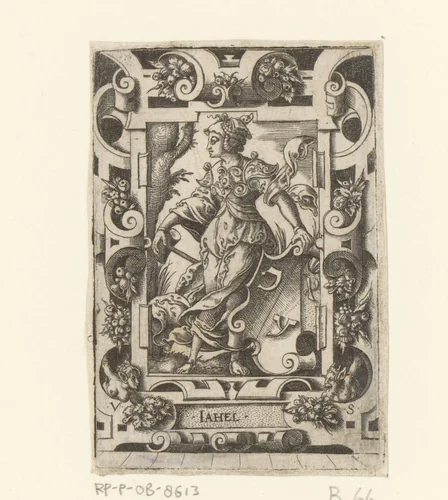 Jaël met wapenschild in rolwerk omlijsting by Unknown, print, 1524-1562