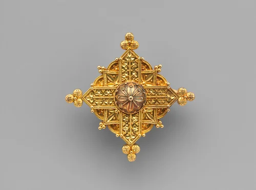 Pendant brooch in the form of a Gothic Cross by Carlo Giuliano, metalwork, 1875-1885