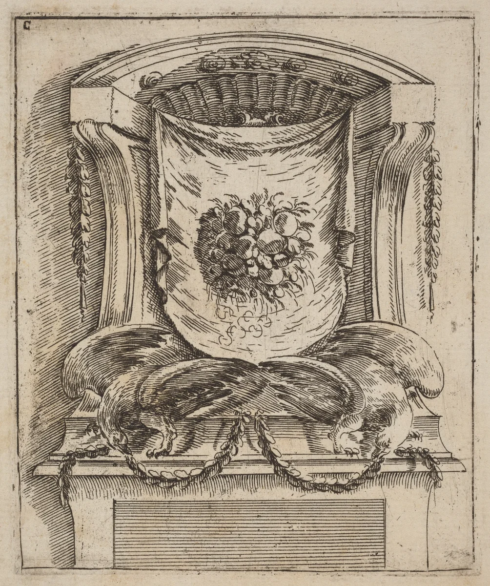 Architectural Motif with a Drape with Fruit by Carlo Antonio Buffagnotti, print, 1690