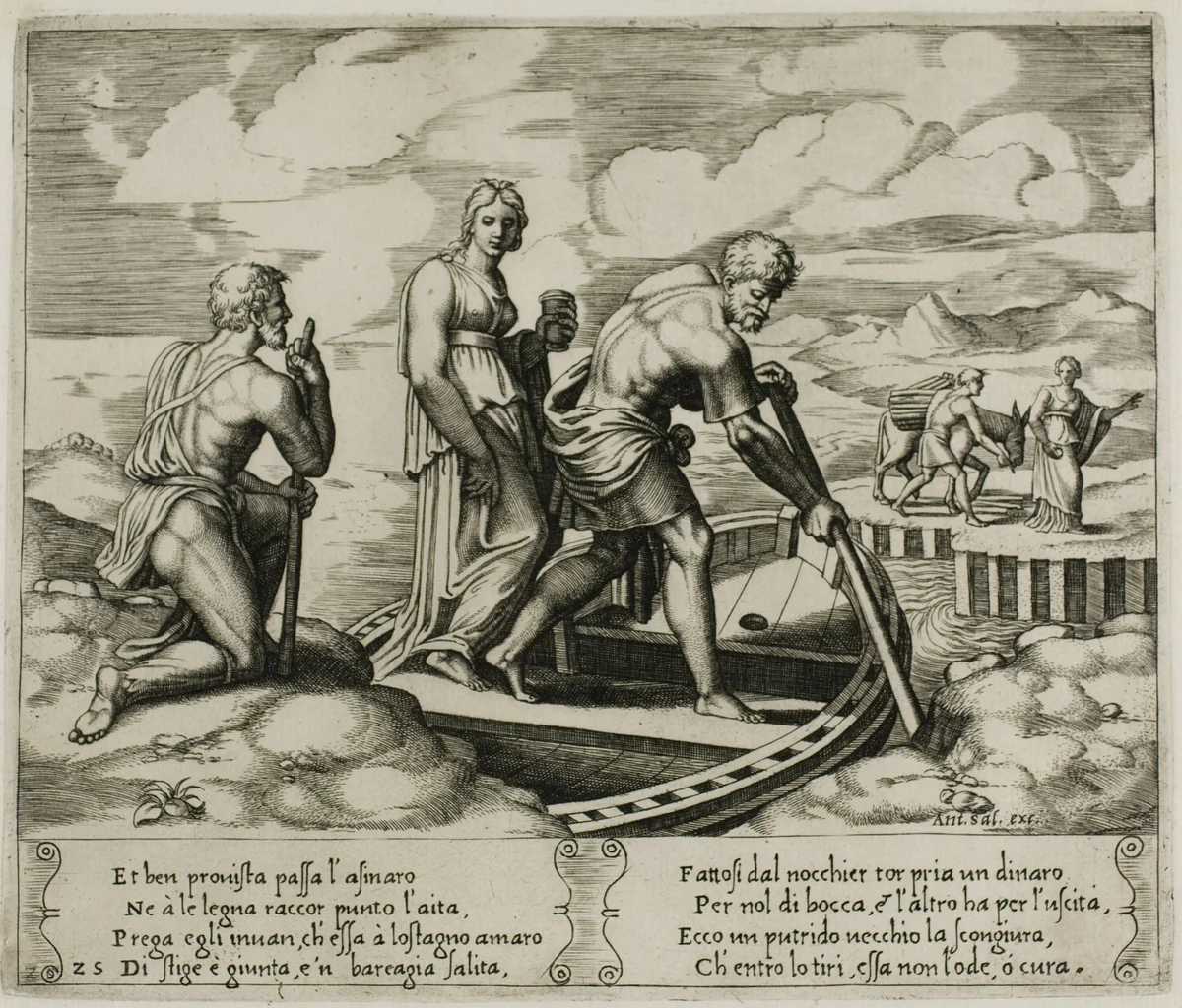 Psyche Embarks in Charon's Boat by Raffaello Sanzio, print, 1530-1540