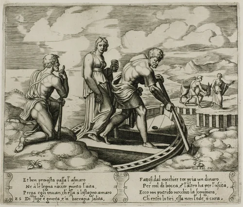 Psyche Embarks in Charon's Boat by Raffaello Sanzio, print, 1530-1540