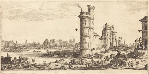 View of the Pont Neuf by Jacques Callot, print, 1629
