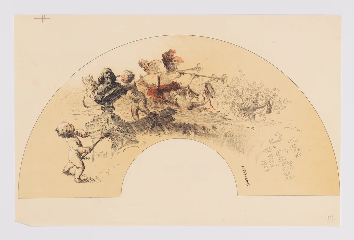 Fan leaf for the Fête Callot by François Thévenot, print, 1905