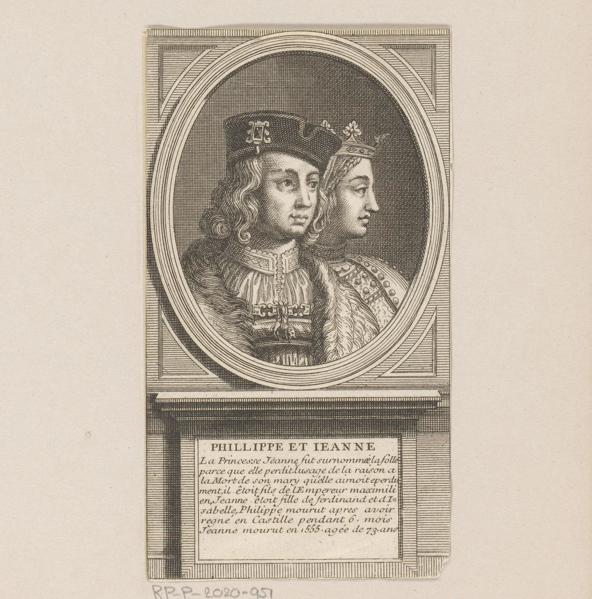 Portret van Filips de Schone, hertog van Bourgondië en Johanna de Waanzinnige, koningin van Castilië by anonymous, print, 1650-1749
