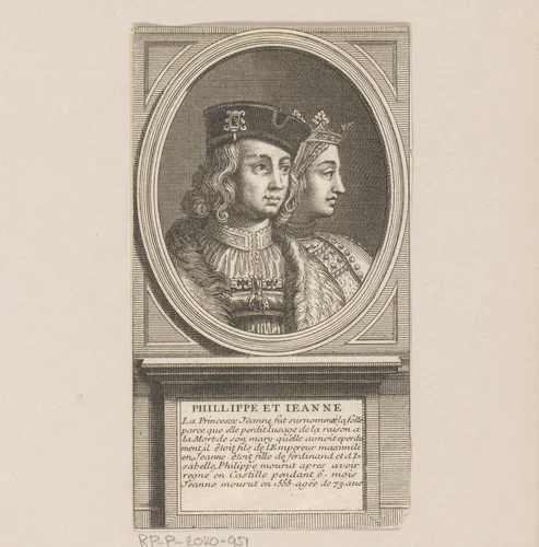Portret van Filips de Schone, hertog van Bourgondië en Johanna de Waanzinnige, koningin van Castilië by anonymous, print, 1650-1749