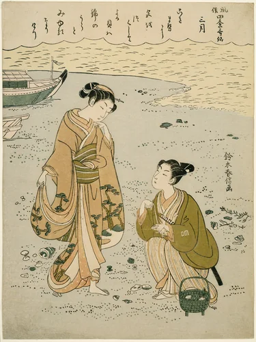 The Third Month (Sangatsu), from the series "Popular Versions of Immortal Poets in Four Seasons (Fuzoku shiki kasen)" by Suzuki Harunobu (鈴木春信), print, 1763-1773