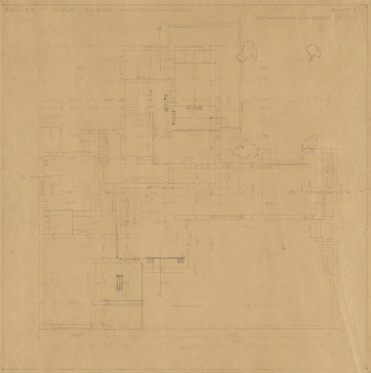 Wolf House, Gubin, Poland, Ground-floor plan by Ludwig Mies van der Rohe, mies van der rohe archive, 1925