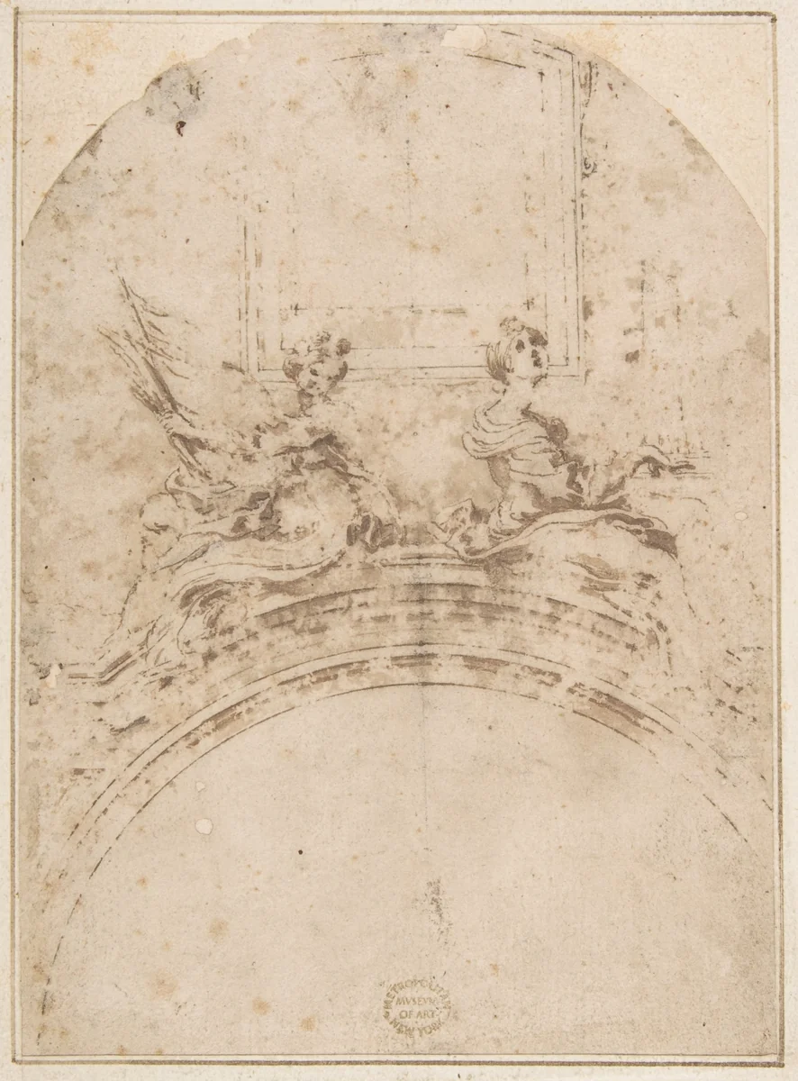 Seated Figures of Saint Ursula and Saint Cecilia by Gian Lorenzo Bernini, drawing, 1598-1680