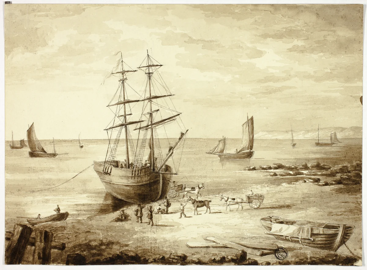 Loading Boat in Port by Elizabeth Murray, drawing, 1835-1882