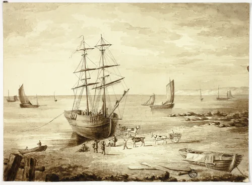 Loading Boat in Port by Elizabeth Murray, drawing, 1835-1882