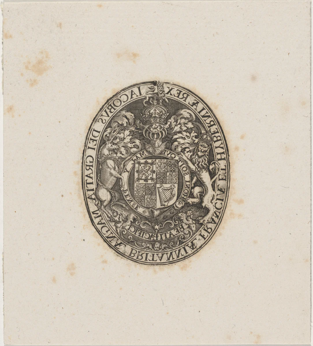 Shield of James I by Simon van de Passe, print, 1595-1647