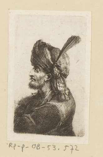Man met tulband met pluim by Johann Andreas Benjamin Nothnagel, print, 1771