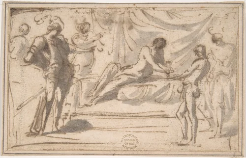 Page Presenting Wine by anonymous, drawing, 1500-1600