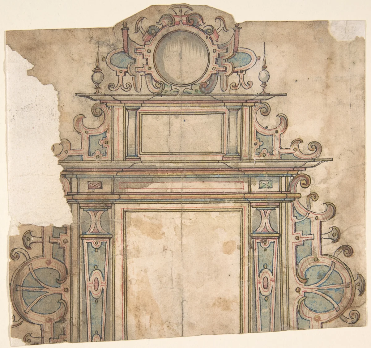Fragment of design for architectural frame by anonymous, drawing, 1500-1600