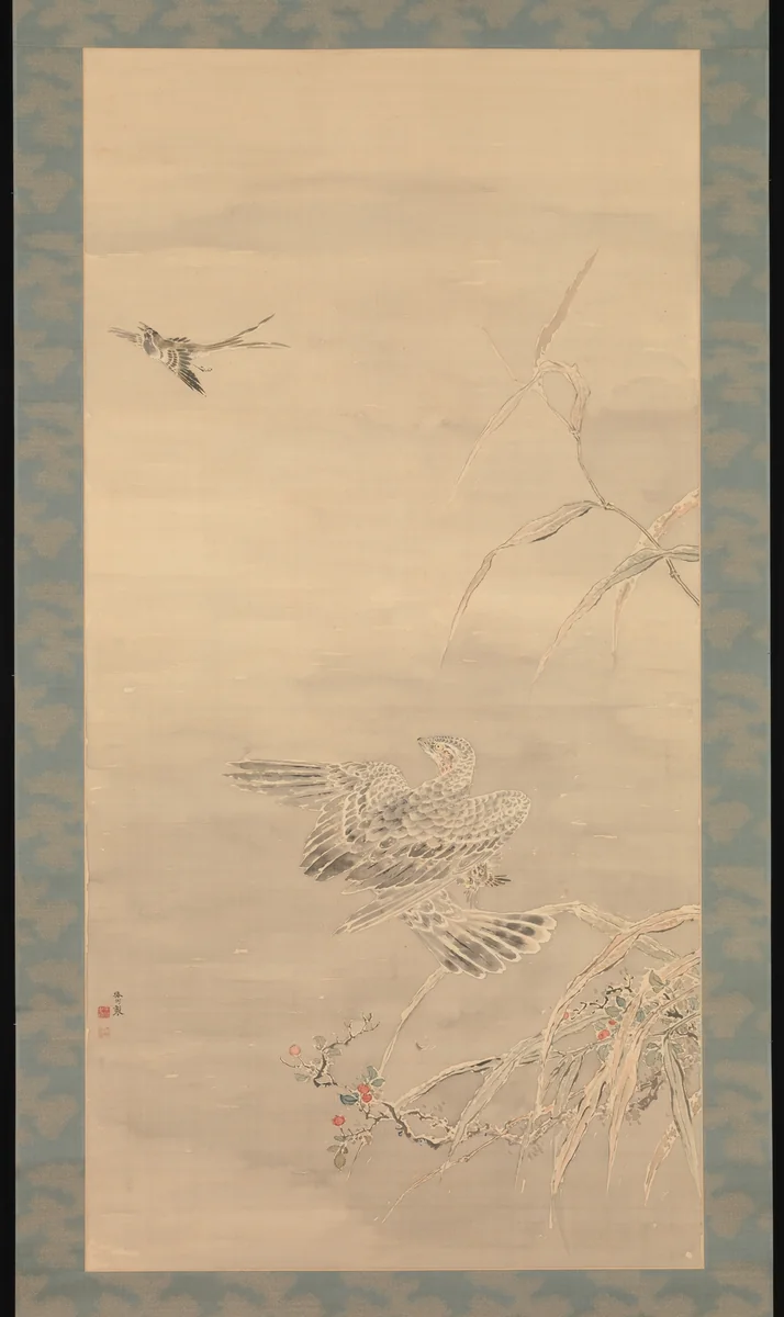 Hawk Grasping a Small Bird by Tsubaki Chinzan (椿椿山), painting, 1834-1866