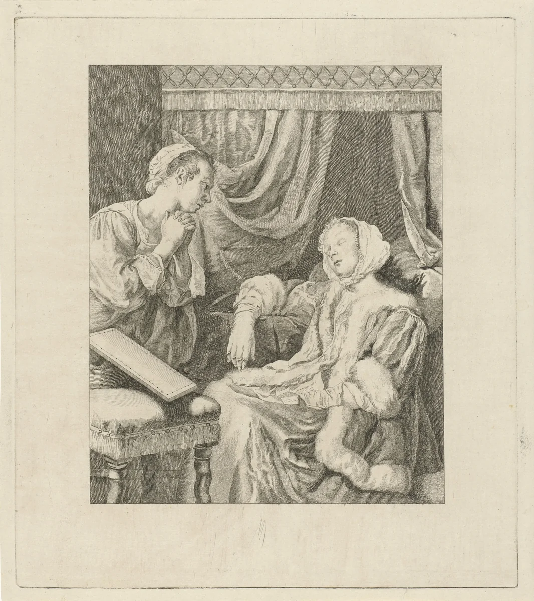 Vrouw in katzwijm by Pieter de Mare, print, 1768-1784