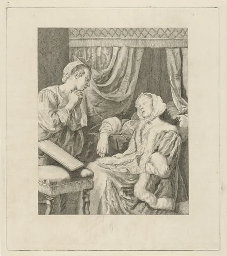 Vrouw in katzwijm by Pieter de Mare, print, 1768-1784