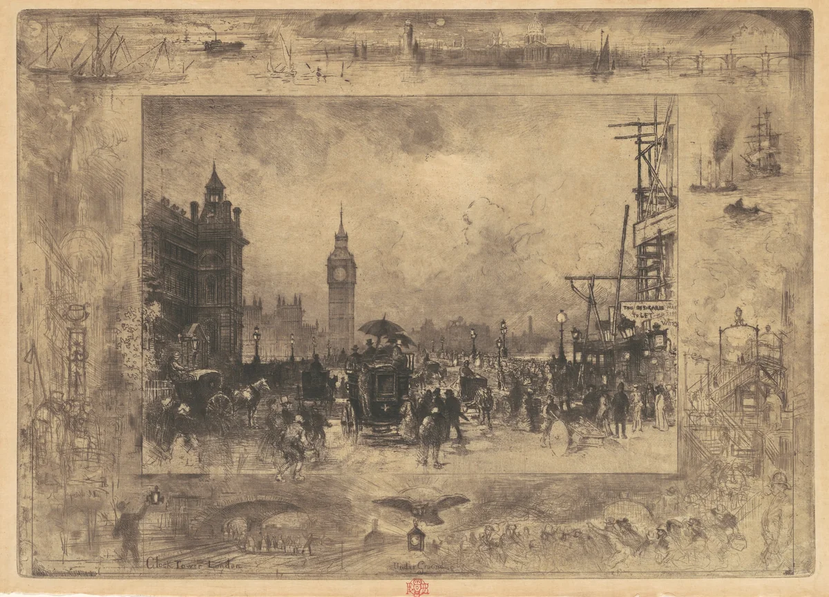 Westminster Bridge by Félix-Hilaire Buhot, print, 1884