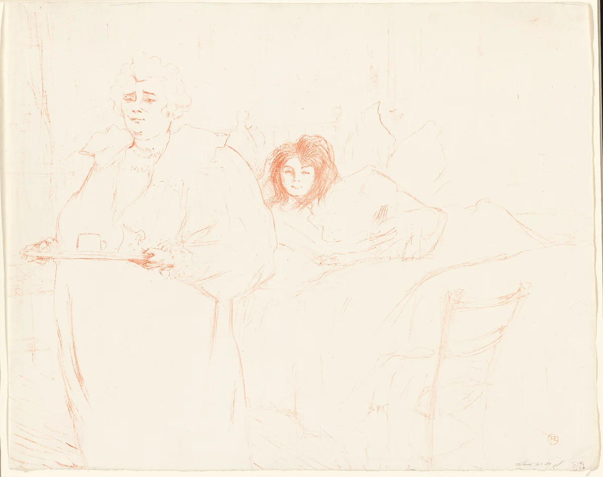 Woman with a Tray—Breakfast (Madame Baron and Mademoiselle Popo), plate two from Elles by Henri de Toulouse-Lautrec, print, 1896