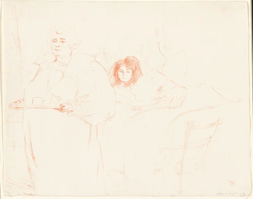 Woman with a Tray—Breakfast (Madame Baron and Mademoiselle Popo), plate two from Elles by Henri de Toulouse-Lautrec, print, 1896