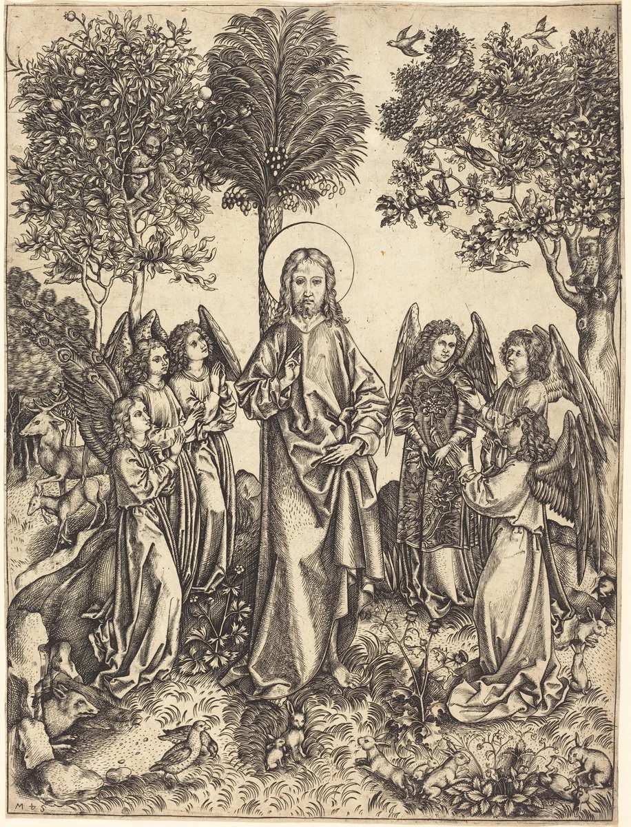 Christ in the Wilderness Served by Angels by Master i.e., print, 1480-1490