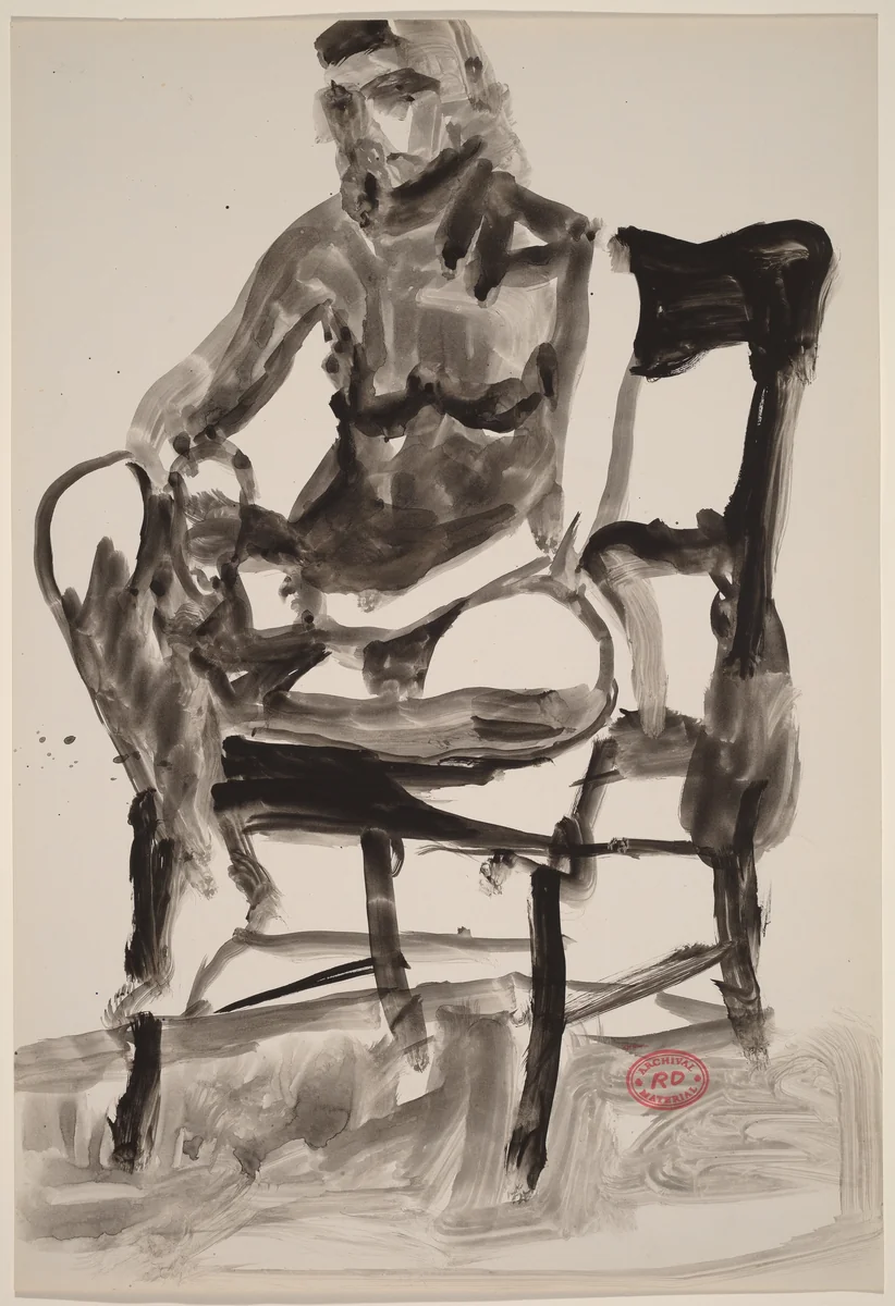 Untitled [female nude seated in a highback chair] by Richard Diebenkorn, drawing, 1955-1967