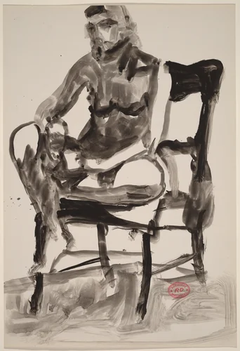 Untitled [female nude seated in a highback chair] by Richard Diebenkorn, drawing, 1955-1967
