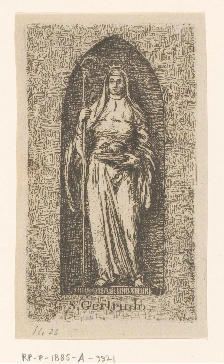 Beeld van een vrouwelijke heilige in een nis by Sauveur Legros, print, 1764-1834