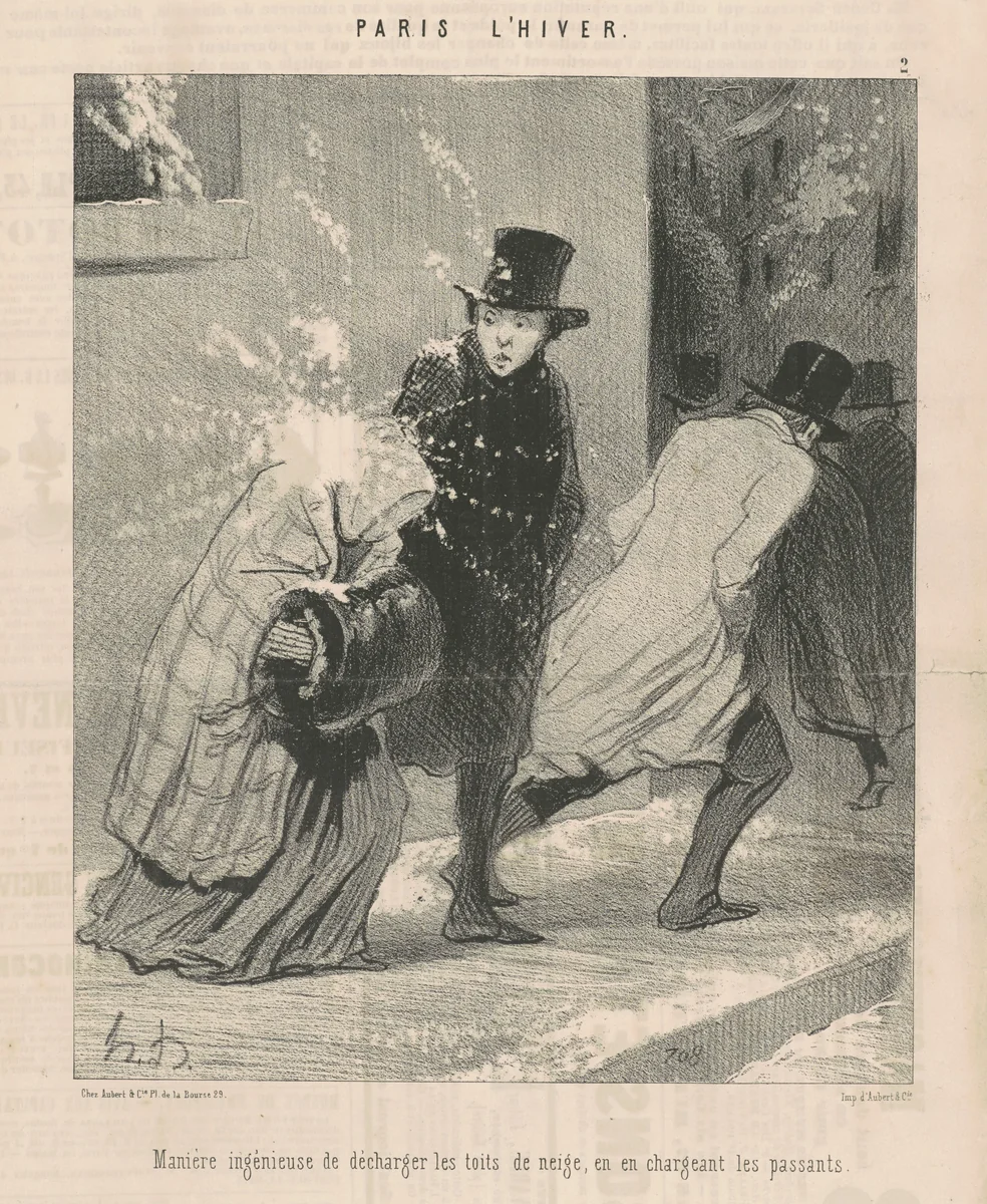Manière ingénieuse de décharger les toites ... by Honoré Daumier, print, 1844