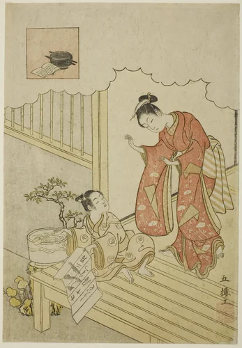 Ono no Komachi Washing the Book by Suzuki Harunobu (鈴木春信), print, 1761-1770