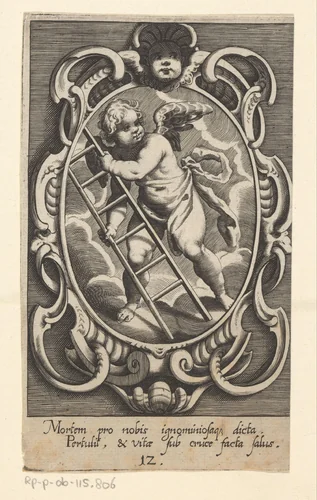 Ladder, gedragen door een engel by Raphael Custos, print, 1620