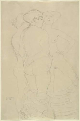 Three Courtesans (Drei stehende Frauenakte) by Gustav Klimt, drawing, 1907