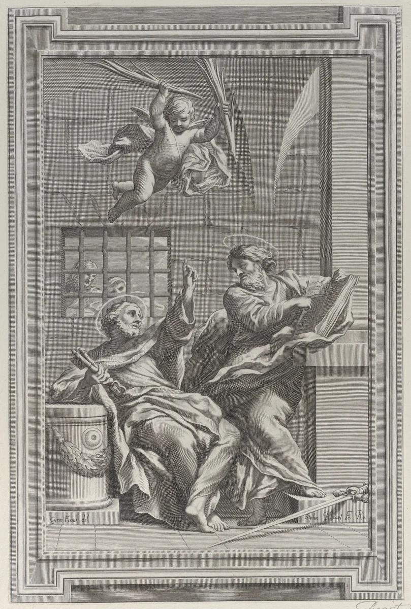 Saints Peter and Paul in prison by Etienne Picart, print, 1660-1721