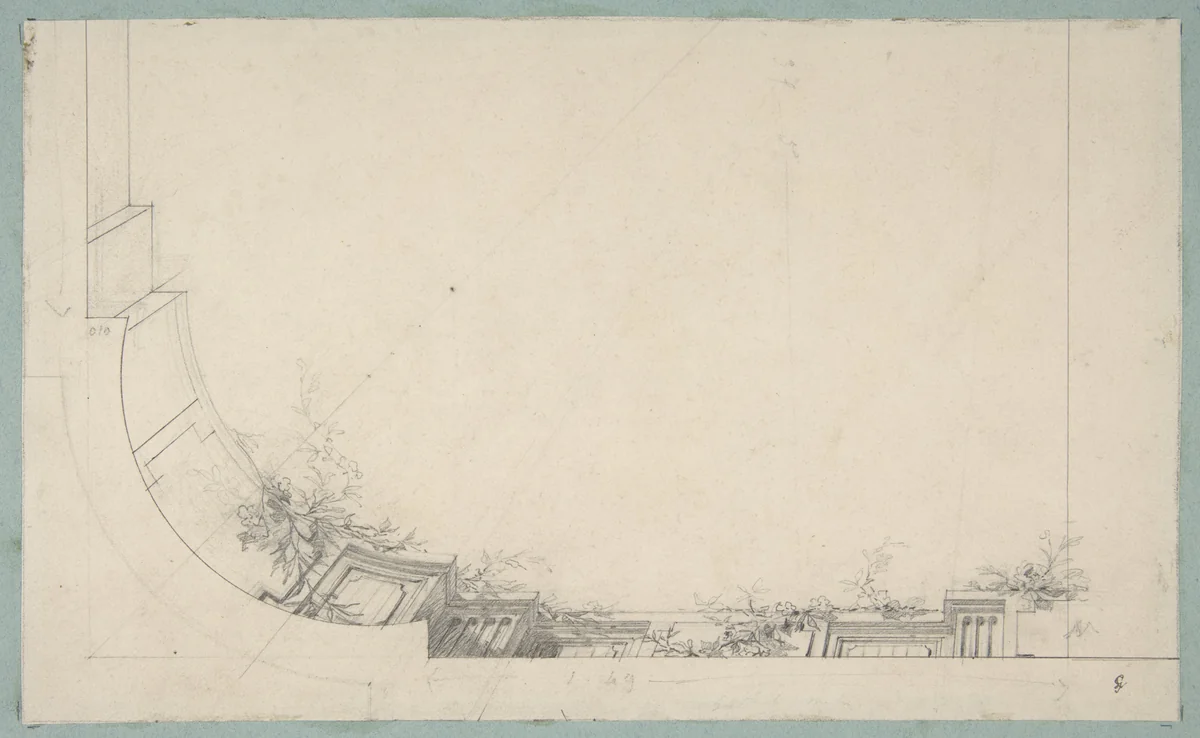 Partial design for a ceiling decorated with a trompe l'oeil balustrade by Jules-Edmond-Charles Lachaise, drawing, 1830-1897