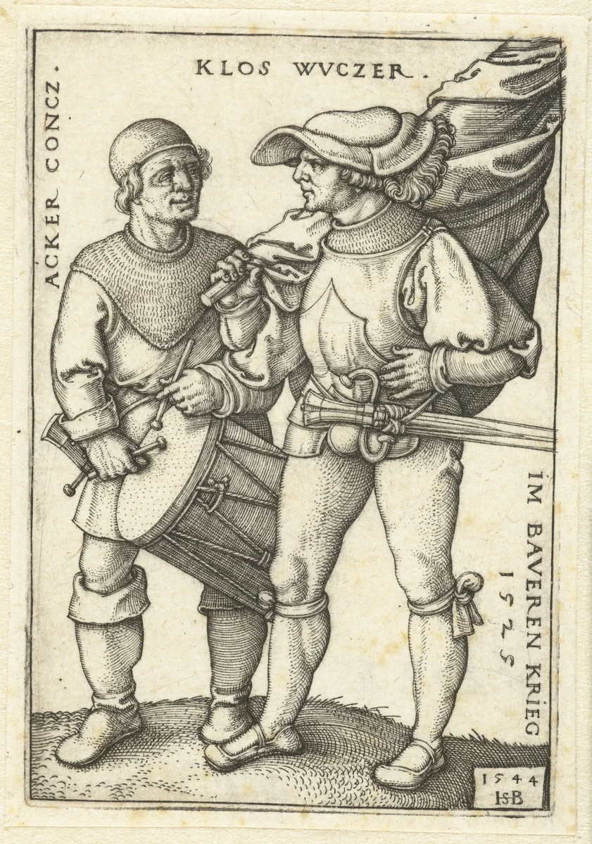 Vaandeldrager en tamboer by Unknown, print, 1544