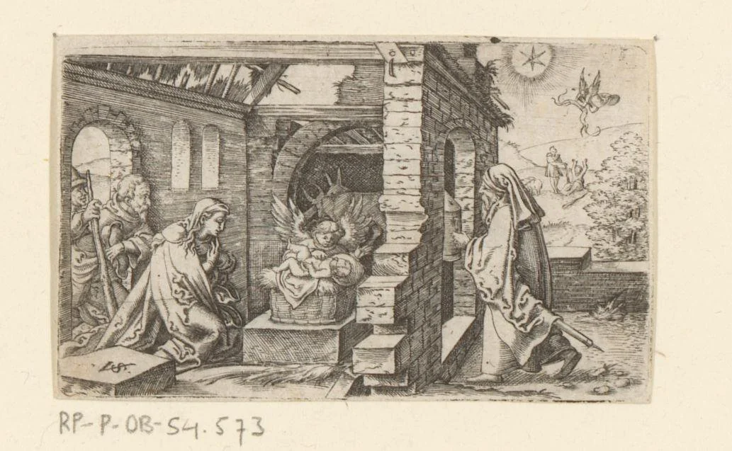 Aanbidding door de herders by Unknown, print, 1524-1562