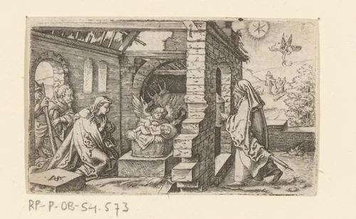 Aanbidding door de herders by Unknown, print, 1524-1562