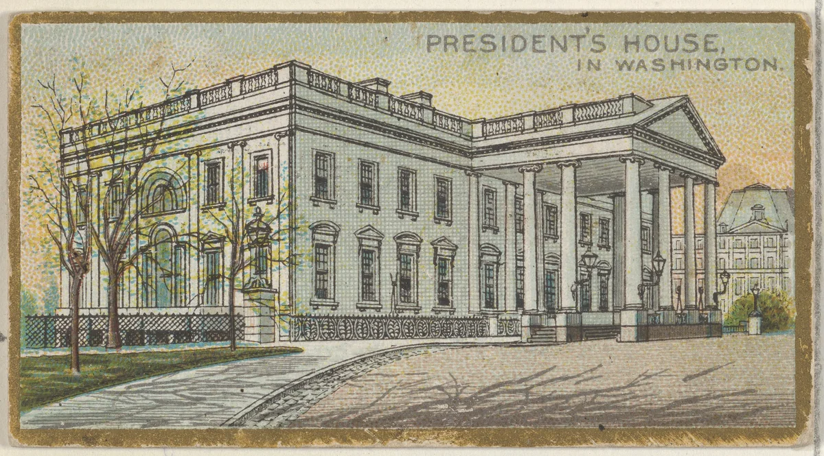 President's House in Washington, from the General Government and State Capitol Buildings series (N14) for Allen & Ginter Cigarettes Brands by Allen & Ginter, print, 1889