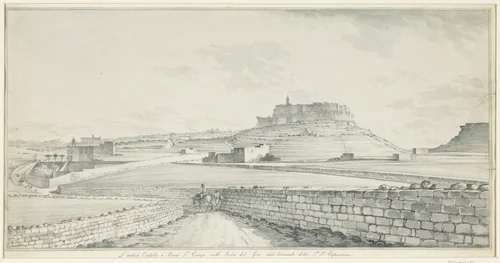Gezicht op de Castello e Borgo San Giorgio op het eiland Gozo by anonymous, drawing, 1800-1850