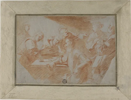 Group of Figures Around Table by Sébastien Bourdon, drawing, 1636-1671