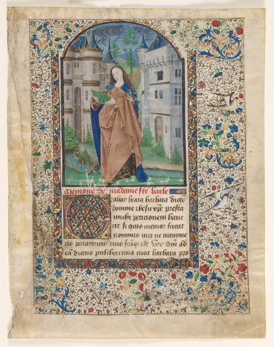 Leaf from a Book of Hours: St. Barbara (2 of 2 Excised Leaves) by Master of Jacques de Luxembourg, manuscript, 1460-1470
